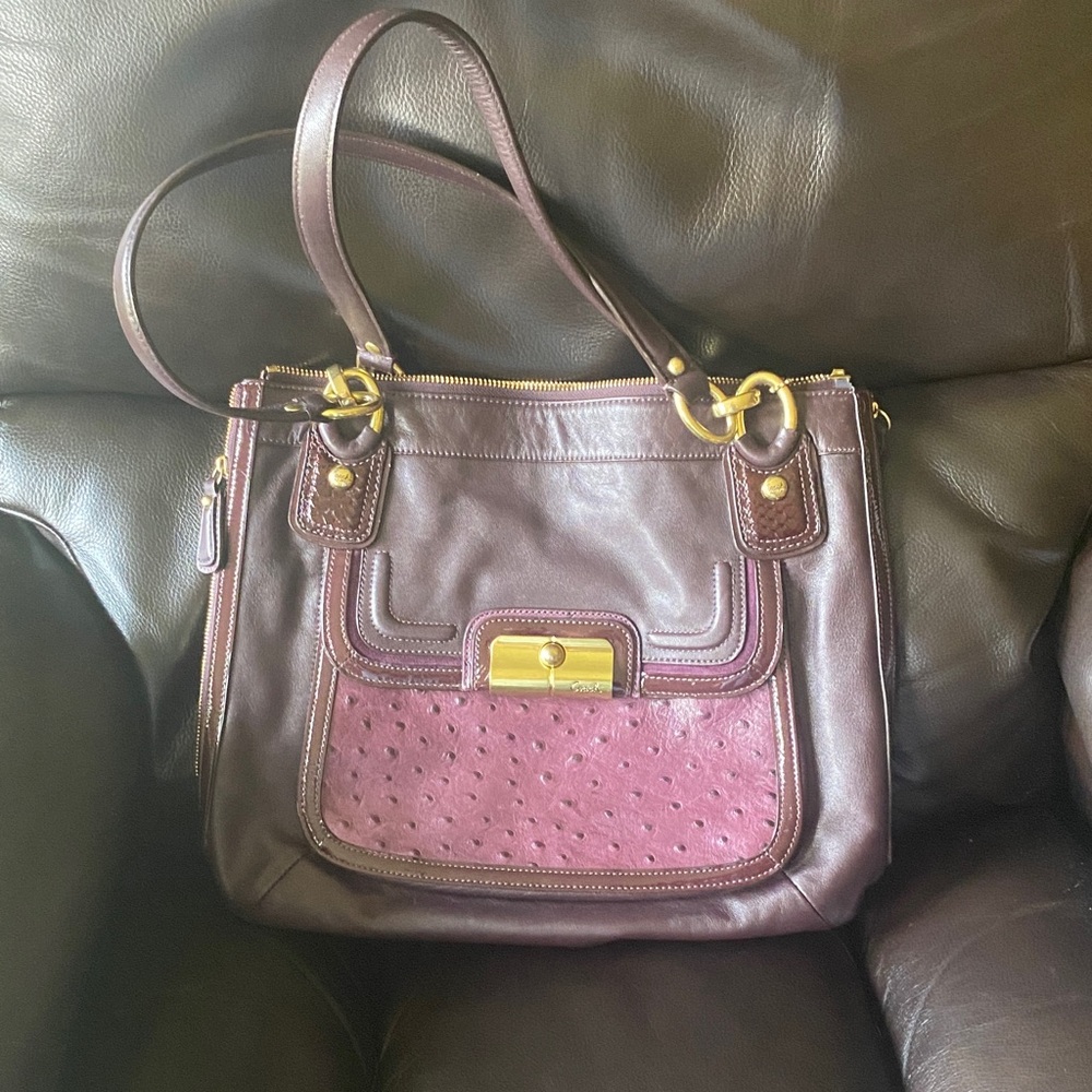 Coach Dark Brown and Burgundy Shoulder Bag